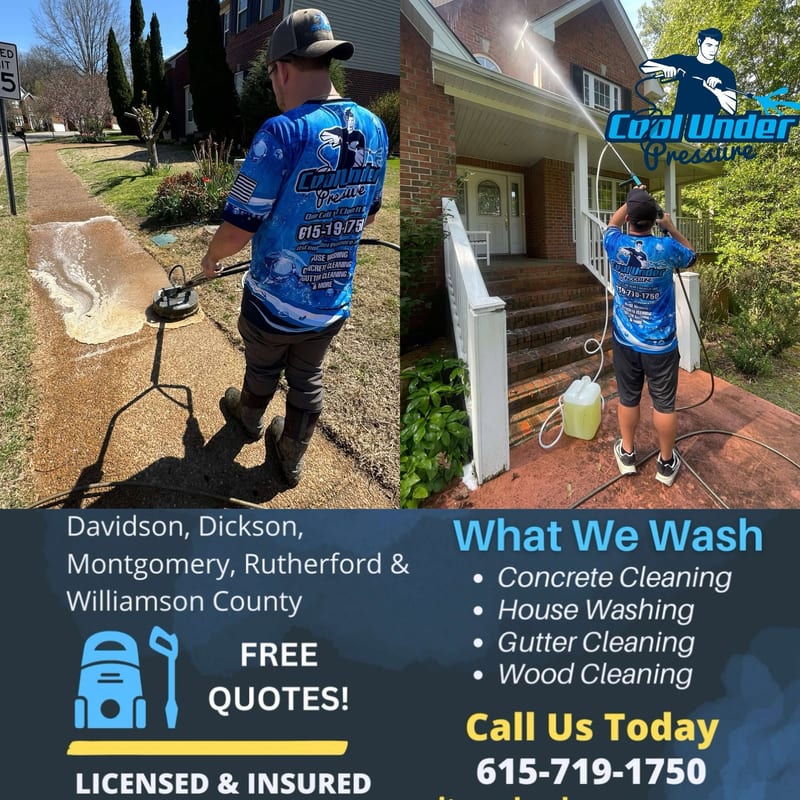 Spring pressure washing job — exterior and driveway cleaned at a Dickson area home